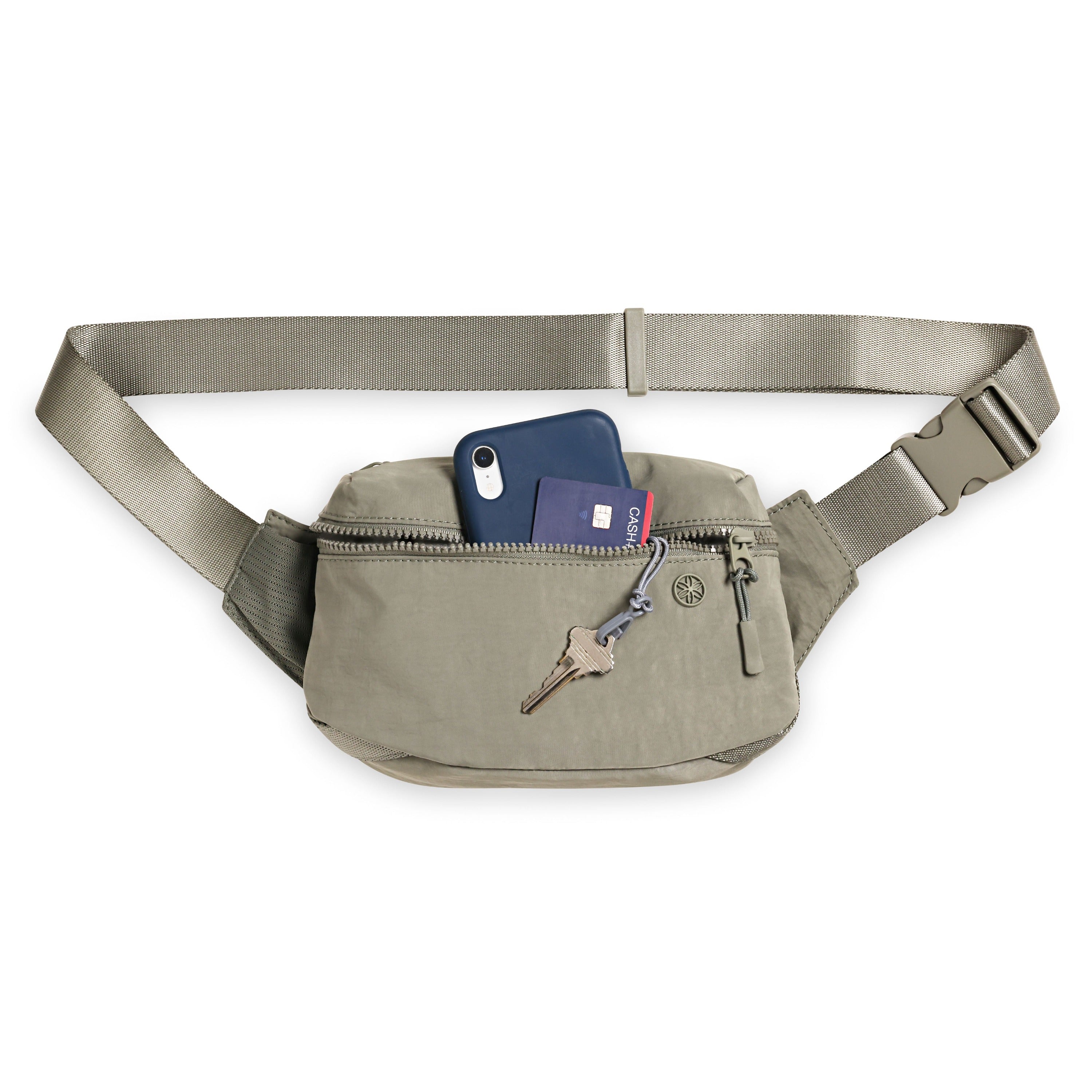 Gaiam Be Free Waist Pack Olive front with filling